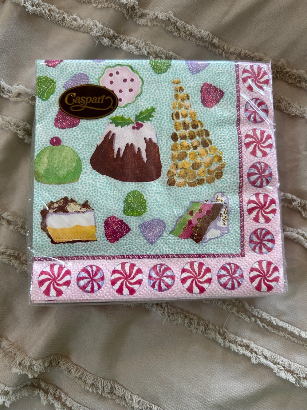 Caspari "Sweets" lot of 2 cocktail napkins - Picture 2 of 3